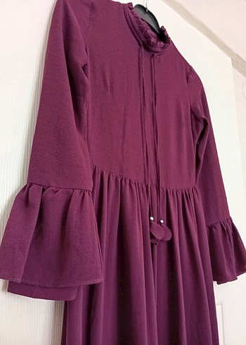 Mor Uzun Kollu Fırfırlı Bohem Elbise - Görsel 4