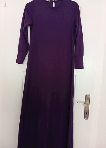 Uzun Kollu Mor tesettür Elbise - Görsel 2