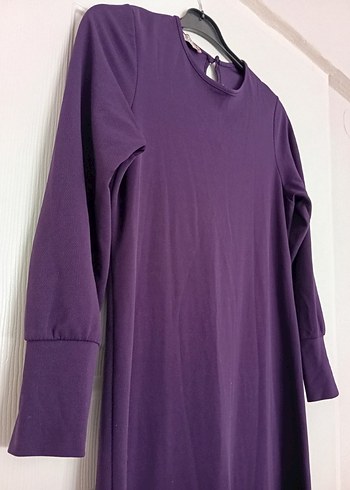 Uzun Kollu Mor tesettür Elbise - Görsel 3