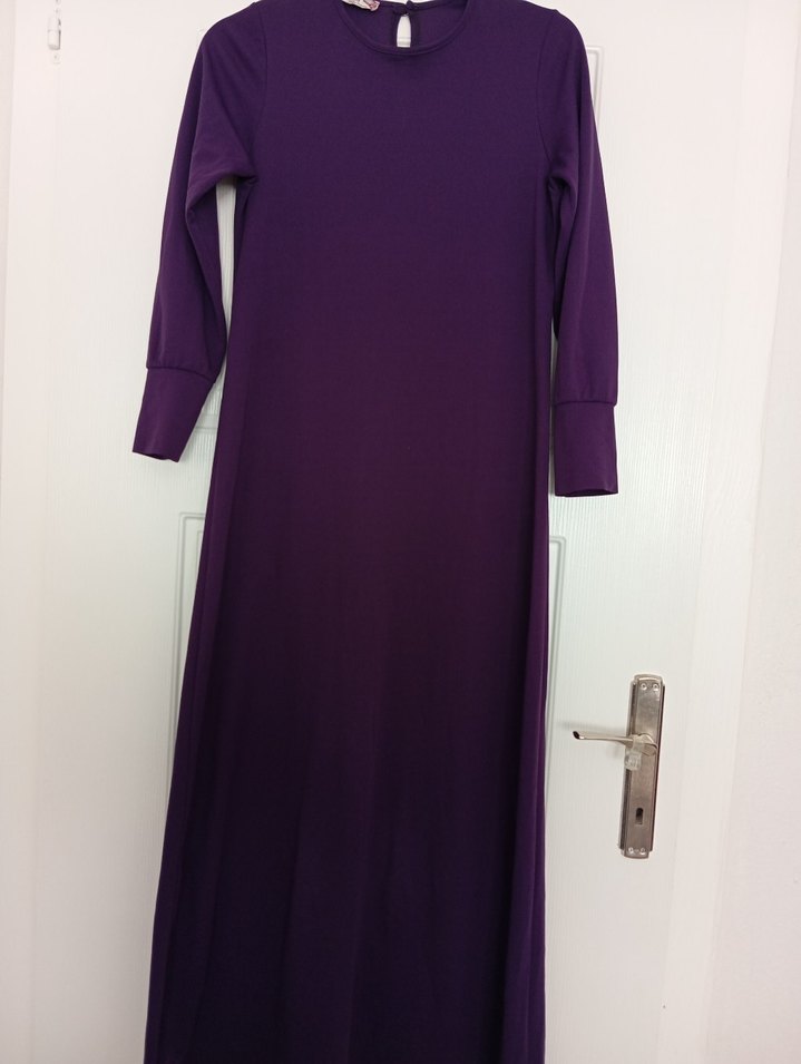 Uzun Kollu Mor tesettür Elbise - Görsel 2