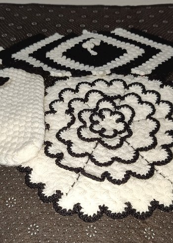 El Örgüsü Siyah Beyaz Banyo Süngeri Seti - Görsel 4