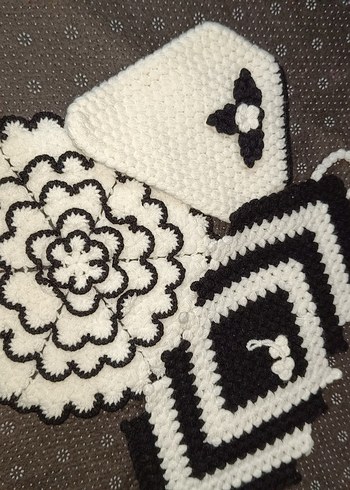 El Örgüsü Siyah Beyaz Banyo Süngeri Seti - Görsel 2