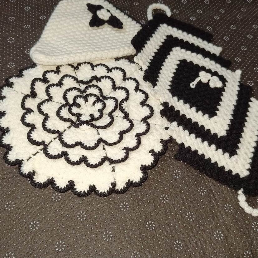 El Örgüsü Siyah Beyaz Banyo Süngeri Seti - Görsel 3