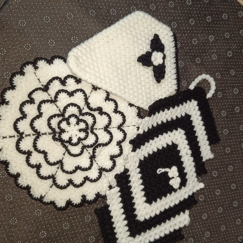 El Örgüsü Siyah Beyaz Banyo Süngeri Seti - Görsel 2