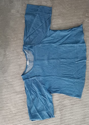 Kadın Mavi Denim Kısa Kollu Tişört