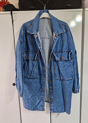 Düğmeli Mavi Denim Kadın Ceket