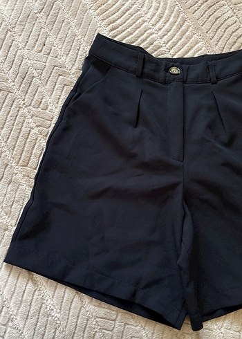 Lacivert Pilili Kadın Yüksek Bel Mini Şort