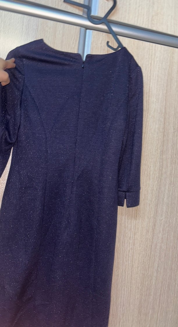 Simli Lacivert Midi Triko Elbise - Görsel 4