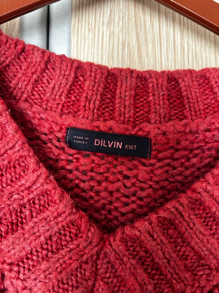 Bordo V Yaka Örgü Kadın Kazak - Görsel 2