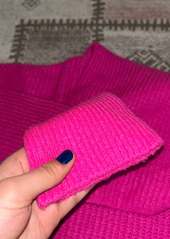 Kadın Pembe Boğazlı Triko Kazak - Görsel 2