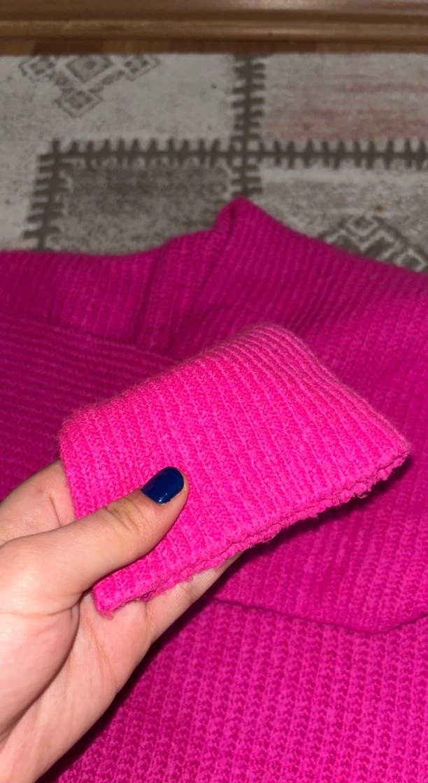 Kadın Pembe Boğazlı Triko Kazak - Görsel 2