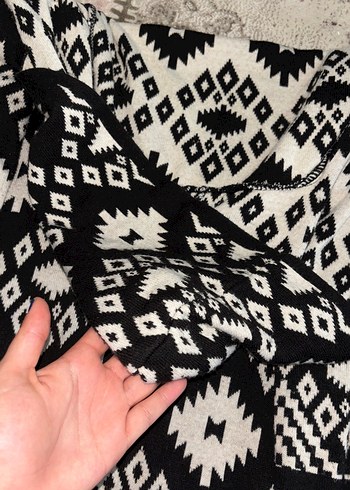 Bohem Siyah Örgü Desenli Kadın uzun hırka - Görsel 5