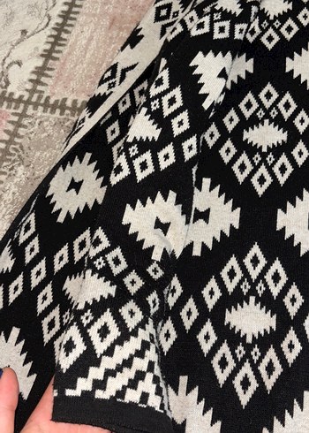 Bohem Siyah Örgü Desenli Kadın uzun hırka - Görsel 3