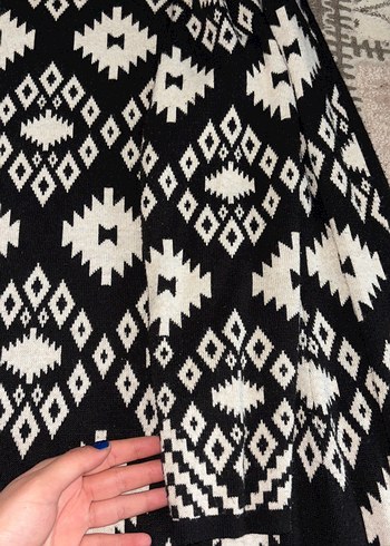 Bohem Siyah Örgü Desenli Kadın uzun hırka - Görsel 4