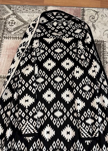 Bohem Siyah Örgü Desenli Kadın uzun hırka - Görsel 2