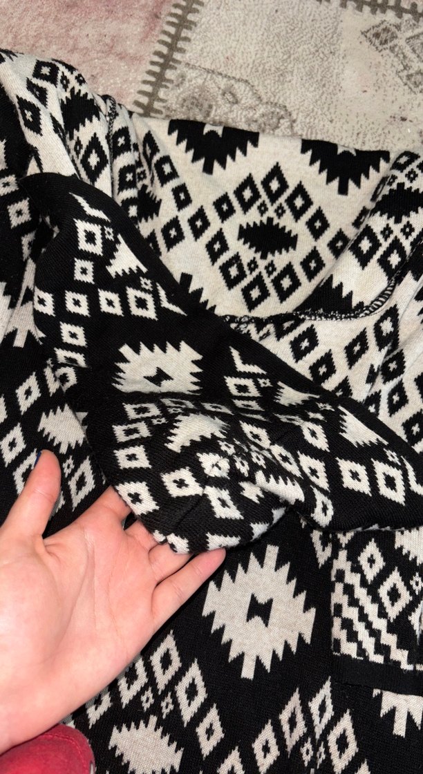 Bohem Siyah Örgü Desenli Kadın uzun hırka - Görsel 5