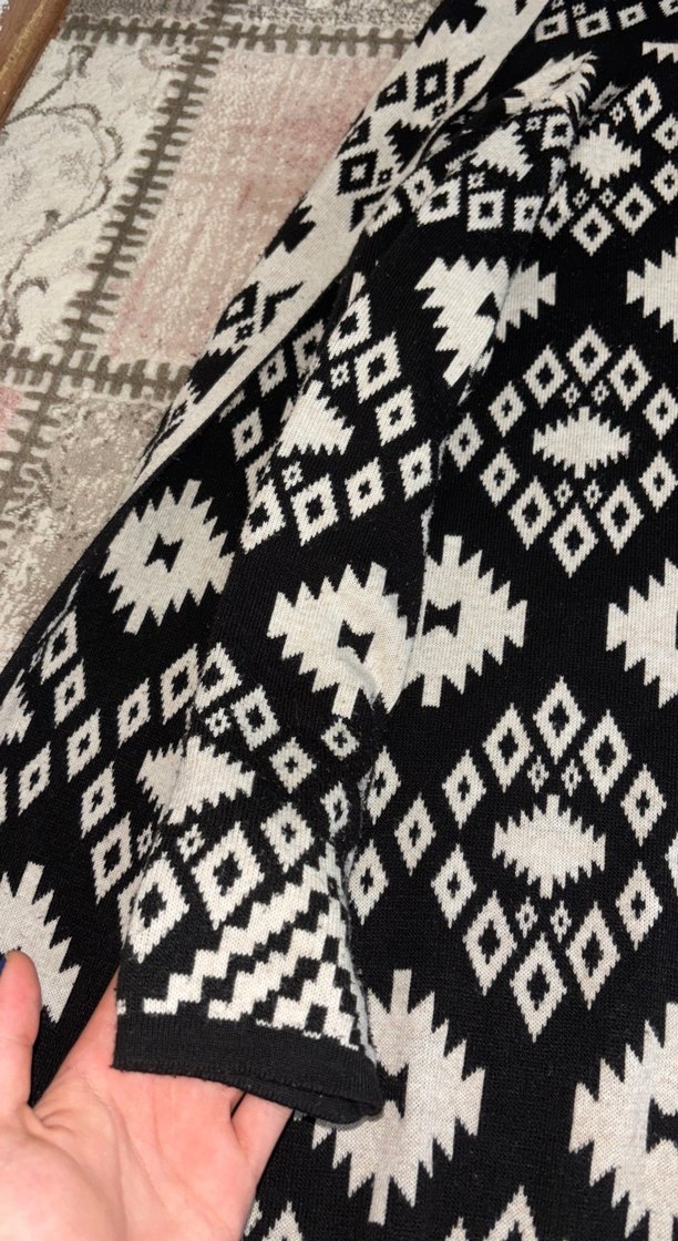 Bohem Siyah Örgü Desenli Kadın uzun hırka - Görsel 3