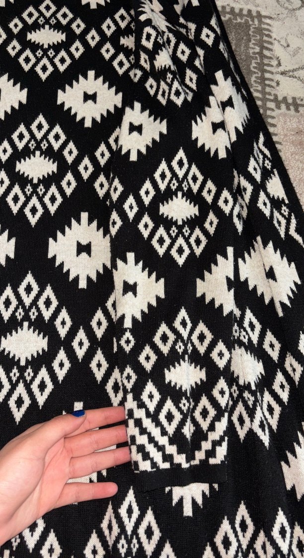 Bohem Siyah Örgü Desenli Kadın uzun hırka - Görsel 4