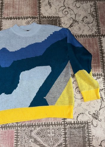 Renkli Bağlama Desenli Triko Kadın Kazak - Görsel 3