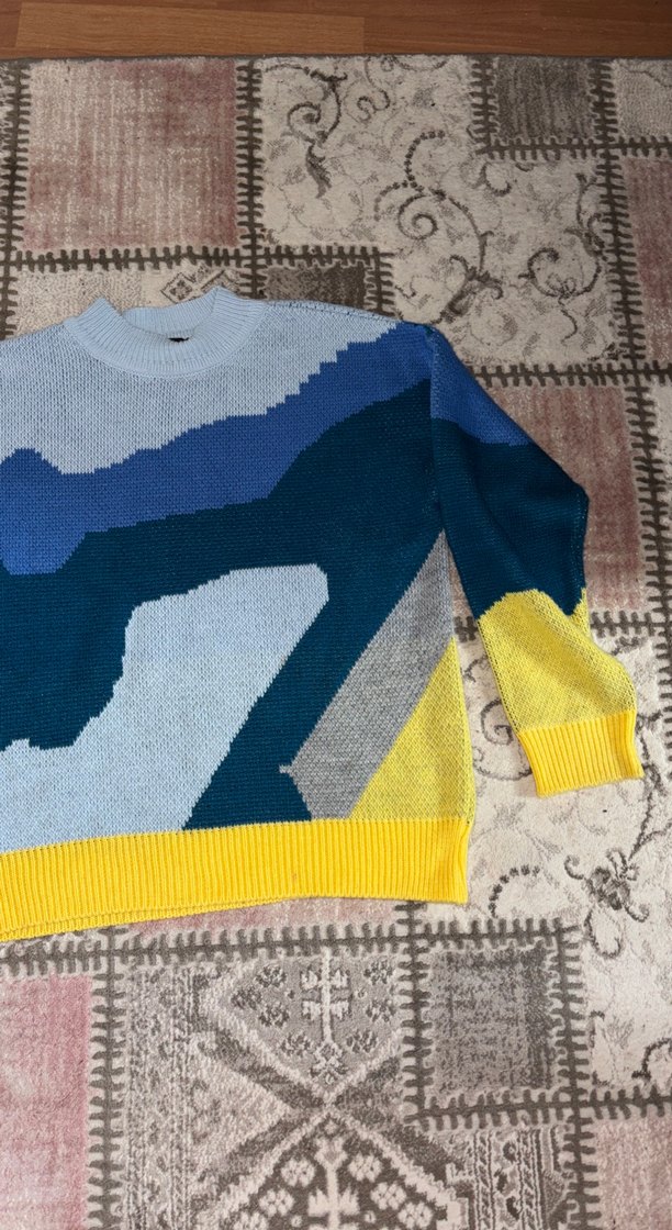 Renkli Bağlama Desenli Triko Kadın Kazak - Görsel 3