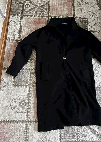 Düğmeli Siyah Uzun Kadın Kaban - Görsel 2