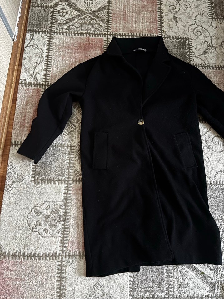 Düğmeli Siyah Uzun Kadın Kaban - Görsel 2