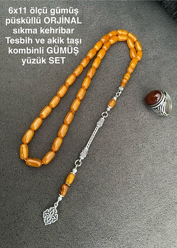 Gümüş püsküllü sıkma kehribar