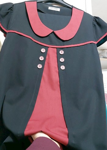 Bordo Siyah Düğmeli Gebelik Tuniği - Görsel 3