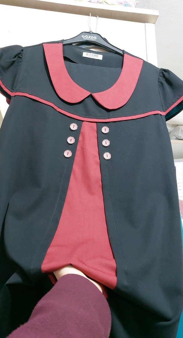 Bordo Siyah Düğmeli Gebelik Tuniği - Görsel 3