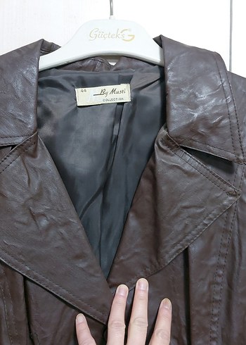 Kahverengi Deri Kemerli Kadın Ceket - Görsel 4