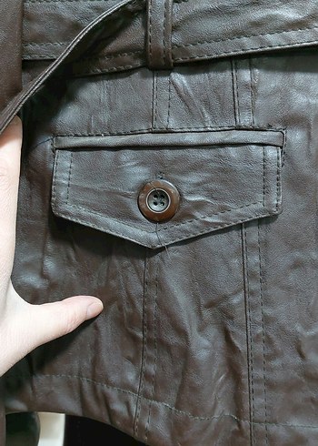 Kahverengi Deri Kemerli Kadın Ceket - Görsel 3