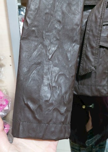 Kahverengi Deri Kemerli Kadın Ceket - Görsel 2