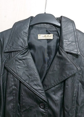 Düğmeli Siyah Deri Biker Ceket - Görsel 2