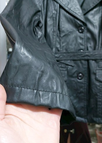 Düğmeli Siyah Deri Biker Ceket - Görsel 3