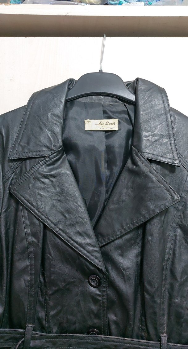 Düğmeli Siyah Deri Biker Ceket - Görsel 2