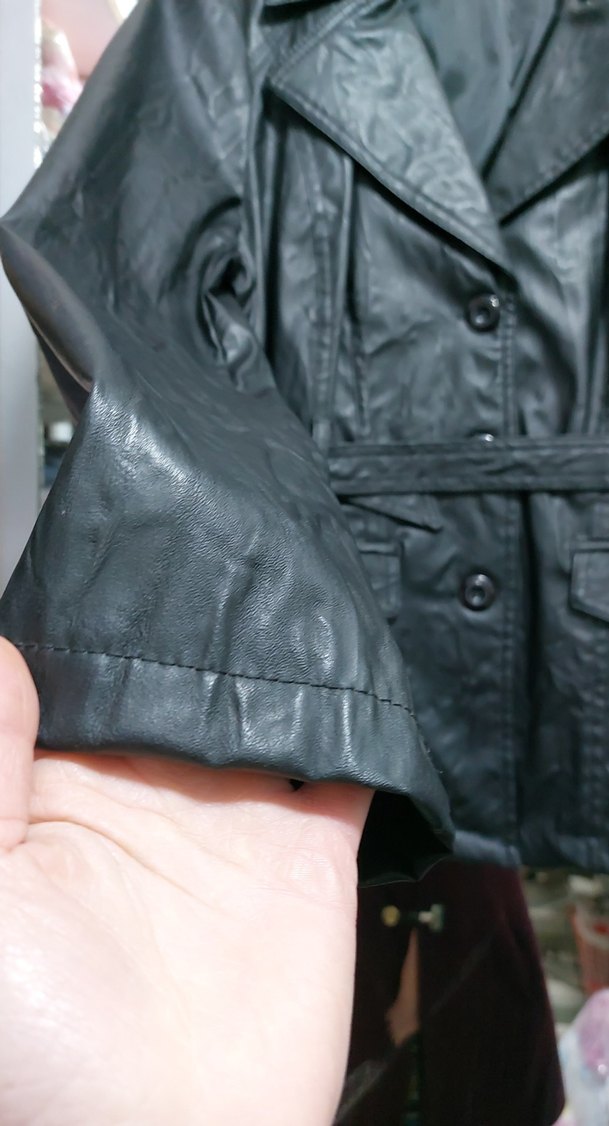 Düğmeli Siyah Deri Biker Ceket - Görsel 3