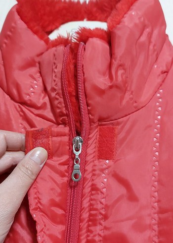 Kırmızı Kadın Uzun Kaban Kürklü - Görsel 3