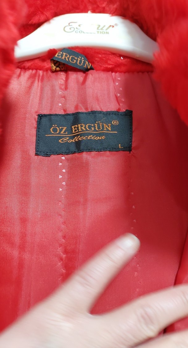 Kırmızı Kadın Uzun Kaban Kürklü - Görsel 5