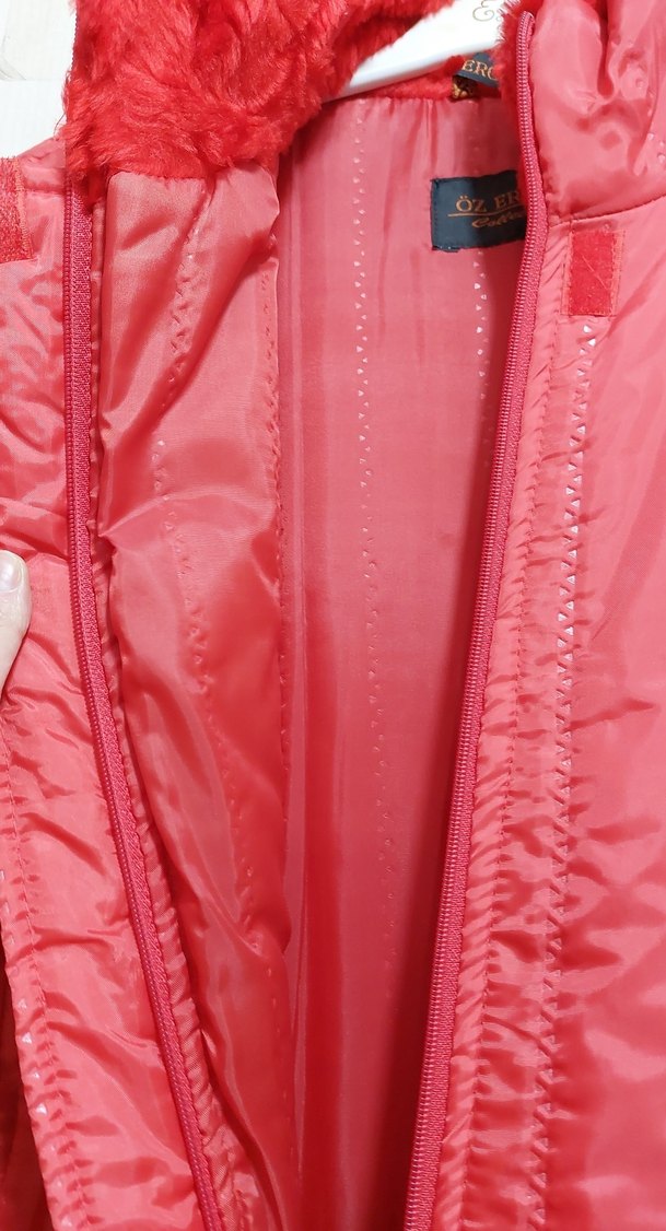 Kırmızı Kadın Uzun Kaban Kürklü - Görsel 4