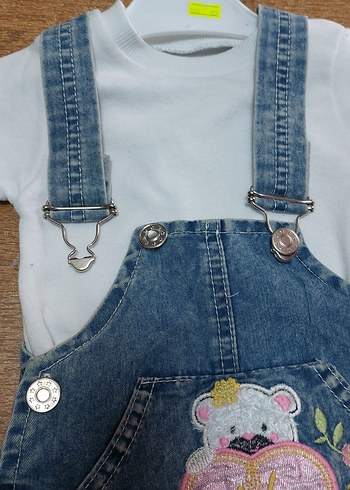 Nakışlı Mavi Denim kız  Çocuk Tulum - Görsel 7
