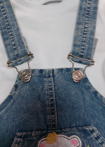 Nakışlı Mavi Denim kız  Çocuk Tulum - Görsel 4