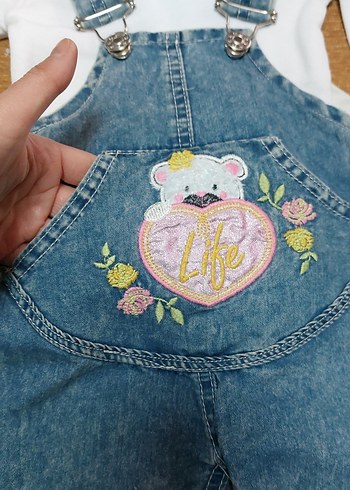 Nakışlı Mavi Denim kız  Çocuk Tulum - Görsel 2