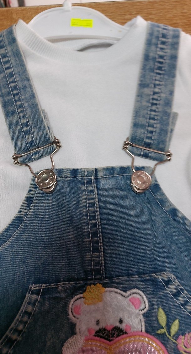 Nakışlı Mavi Denim kız  Çocuk Tulum - Görsel 4