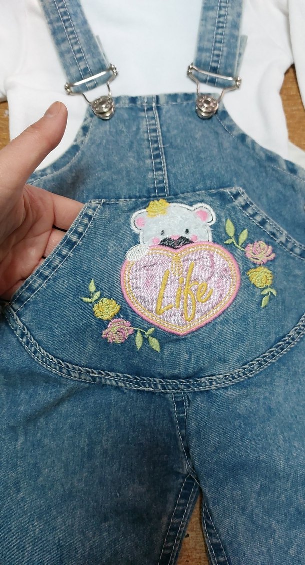 Nakışlı Mavi Denim kız  Çocuk Tulum - Görsel 2