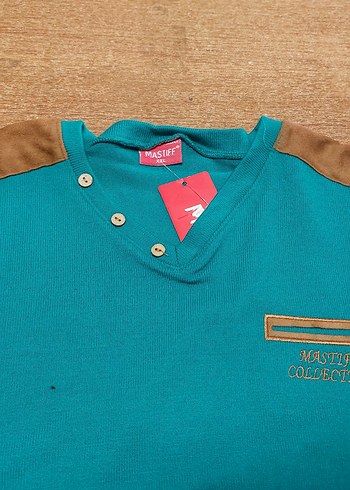 Turkuaz Erkek Sweatshirt Düğmeli ve Düz Desen - Görsel 3