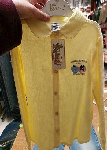 Sarı Nakışlı Kız Gömleği, Uzun Kollu - Görsel 4