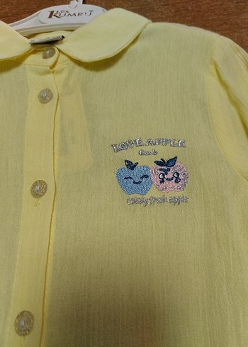 Sarı Nakışlı Kız Gömleği, Uzun Kollu - Görsel 2