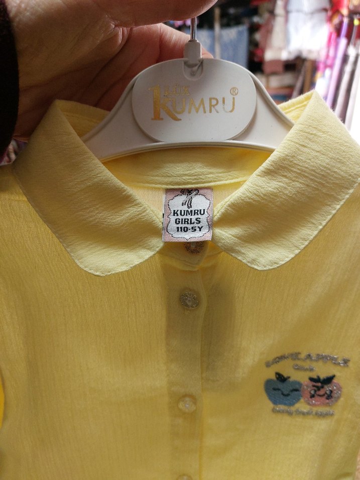Sarı Nakışlı Kız Gömleği, Uzun Kollu - Görsel 3