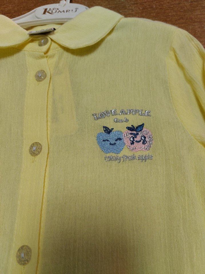 Sarı Nakışlı Kız Gömleği, Uzun Kollu - Görsel 2