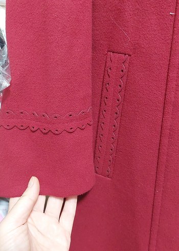 Düğmeli koyu kırmızı Kadın Kaban - Görsel 2